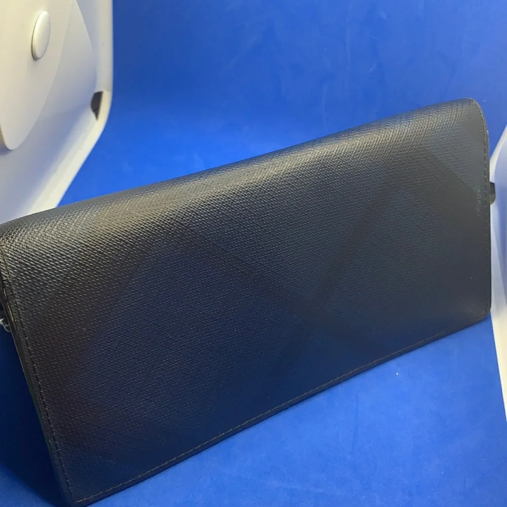Burberry Black blue‎ London Check and Leather Continental Wallet